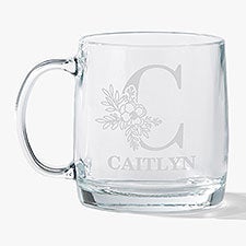 Floral Initial & Name Engraved 12.5oz Glass Wide Mug - 54937