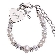 Engraved Baptism to Bride Sterling Silver Beaded Bracelet  - 55096