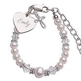 Engraved Baptism to Bride Sterling Silver Beaded Bracelet  - 55096