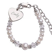 Engraved Baptism to Bride Sterling Silver Beaded Bracelet  - 55096