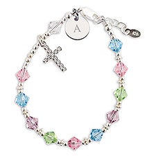 Engraved Children's Sterling & Pastel Beaded Rosary Bracelet - 55101