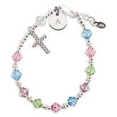 Engraved Children's Sterling & Pastel Beaded Rosary Bracelet - 55101