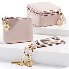 Kittenish Personalized Leather Travel Essentials Gift Set in Blush   - 55118