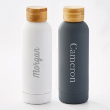 Name Personalized Stainless Steel Water Bottle With Bamboo Lid - 55271
