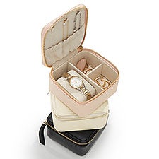 Engraved Leather Travel Jewelry Case with Charm - 55277