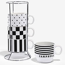 Black & White Personalized 6oz Stackable Mug Set of 4  - 55300
