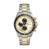 Engraved Fossil Autocross Two Tone Steel Watch with Black Detailing  - 55457