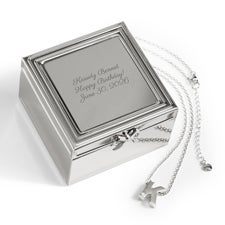 Engraved Sterling Silver Block Initial Necklace and Jewelry Box Set - 55501