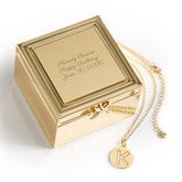 Engraved 14K Gold/Sterling Initial Disc Necklace & Jewelry Box Set - 55507