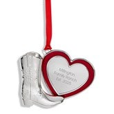 Kittenish Engraved Cowboy Boot & Red Heart Ornament   - 55522