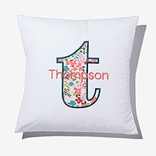 Boho Floral Initial & Name Embroidered Applique Throw Pillow - 55751
