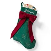 Embroidered Big Bow Stocking in Green - 55876