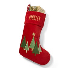 Embroidered Modern Tree Stocking in Red - 55878
