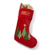 Embroidered Modern Tree Stocking in Red - 55878