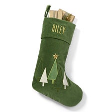 Embroidered Modern Tree Stocking in Green - 55886