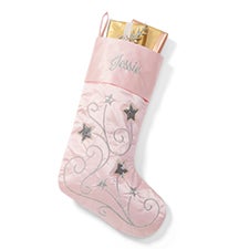 Embroidered Shooting Stars Stocking in Pink/Silver - 55887