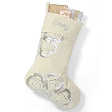Embroidered Anastasia Velveteen Stocking in Ivory and Silver - 55889