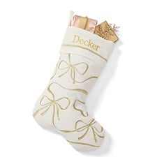 Kittenish Embroidered Bows & Ribbons Stocking in White/Gold - 55891