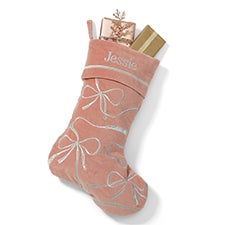 Kittenish Embroidered Bows & Ribbons Stocking in Pink/Silver - 55892
