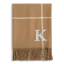 Embroidered Monogram Luxe Plaid Fringe Throw - 56059