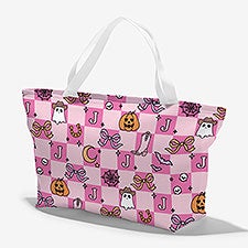 Kittenish Personalized Pinkoween Checked Tote Bag - 56106