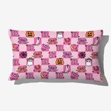 Kittenish Personalized Pinkoween Checked Lumbar Velvet Pillow - 56111