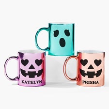 Kittenish Pinkoween Personalized Spooky Face Metallic Mugs - 56336