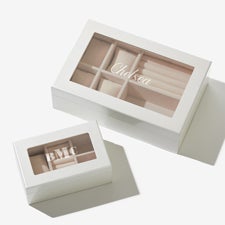 Pearl White Glass Top Personalized Jewelry Box  - 56348