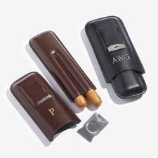 Personalized Initials Leather Cigar Case With Cutter  - 56350