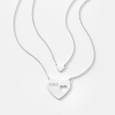 Engraved Big & Little Heart Necklace Set  - 56455