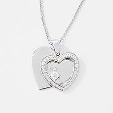 Engraved Sterling Silver Pave Heart Swing Necklace  - 56457