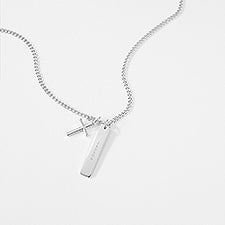 Engraved Sterling Silver Cross and Bar Necklace  - 56459