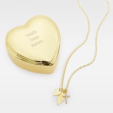 Engraved Heart Box and Multi Charm Necklace Set  - 56469