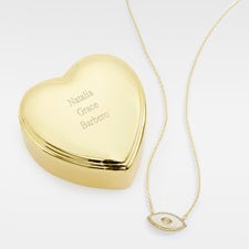 Engraved Heart Box and Evil Eye Necklace Set  - 56470