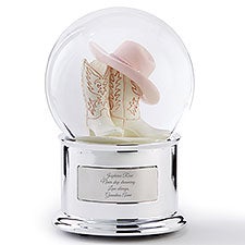 Engraved Kittenish Cowgirl Rotating Musical Snow Globe  - 56529