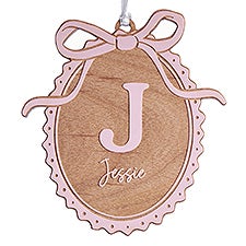 Kittenish Engraved Wood Bow Initial Ornament - 56578