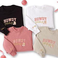 Kittenish Embroidered Howdy Holidays Sweatshirts - 56614