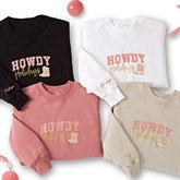 Kittenish Embroidered Howdy Holidays Sweatshirts - 56614