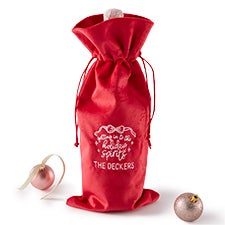 Kittenish Embroidered Holiday Velvet Wine Tote - 56626