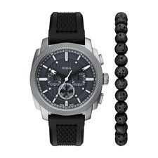 Engraved Fossil Machine Black Watch & Bracelet Gift Set - 57057