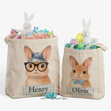Storybook Boy Bunny Personalized Easter Canvas Tote Bags - 57194