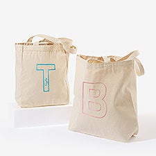 Initial Statement Embroidered Canvas Tote Bags - 57195