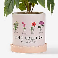 Birth Month Flower Personalized Pink Ceramic Flower Pot with Tray  - 57363