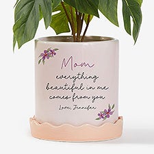 Everything Beautiful Personalized Pink Ceramic Flower Pot with Tray - 57364