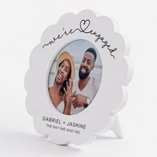 Newly Engaged Personalized Round Scallop Edge Picture Frames - 57479