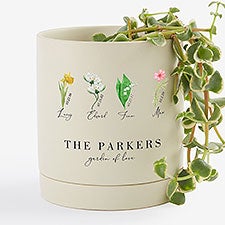 Birth Month Flower Personalized Ceramic Pot & Saucer - Cream - 57608