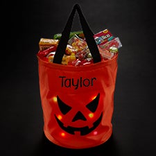 Embroidered Collapsible Pumpkin Light Up Treat Bag - 57680