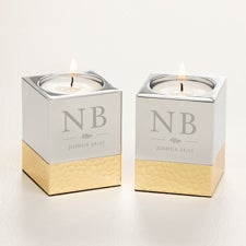 Engraved Silver & Gold Hammered Metal Candle Holders by Nikki Boyd - 58174