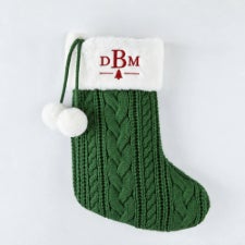Embroidered Evergreen Cable Stocking with Faux Fur Cuff by Nikki Boyd - 58679