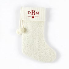 Embroidered Cream Basketweave Knit Stocking by Nikki Boyd  - 58681